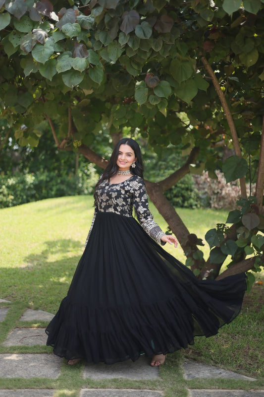 Black Frilled Gown For Women