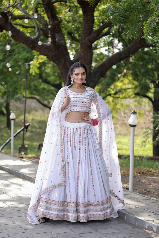 FAUX GEORGETTE EMBROIDERED AND CODING WORK LEHENGA CHOLI