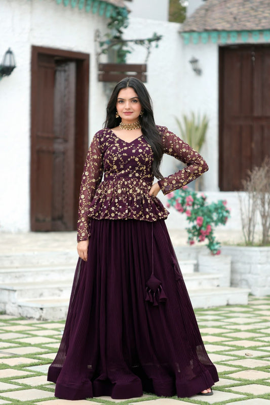 Magenta Red Premium Designer Sequins Embroidered Readymade Lehenga Choli Set